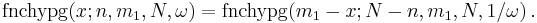 \operatorname{fnchypg}(x;n,m_1,N,\omega) = \operatorname{fnchypg}(m_1-x;N-n,m_1,N,1/\omega)\,.