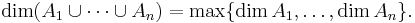 \dim (A_1 \cup \dotsb \cup A_n) = \max \{ \dim A_1 ,\dots, \dim A_n \}. \, 