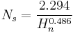  N_s=\frac{2.294}{H_n^{0.486}} 