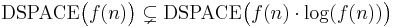 \operatorname{DSPACE}\big(f(n)\big) \subsetneq \operatorname{DSPACE} \big(f(n) \sdot \log(f(n)) \big)