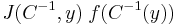 J(C^{-1},y)\;f(C^{-1}(y))