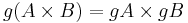  g(A \times B) = gA \times gB 