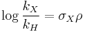 \log \frac{k_X}{k_H} = \sigma_X\rho 