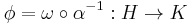 \phi=\omega \circ \alpha^{-1}:H\to K