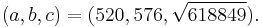 (a, b, c) = (520, 576, \sqrt{618849}).