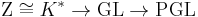 \operatorname{Z} \cong K^* \to \operatorname{GL} \to \operatorname{PGL}