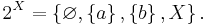 2^X = \left \{ \varnothing, \left \{ a \right \}, \left \{ b \right \}, X \right \}. \,