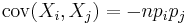 \operatorname{cov}(X_i,X_j)=-np_i p_j\,