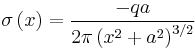 \sigma \left(x \right) = \frac{-q a}{2 \pi \left(x^2 %2B a^2\right)^{3/2} } \,