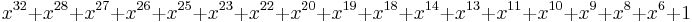 x^{32} %2B x^{28} %2B x^{27} %2B x^{26} %2B x^{25} %2B x^{23} %2B x^{22} %2B x^{20} %2B x^{19} %2B x^{18} %2B x^{14} %2B x^{13} %2B x^{11} %2B x^{10} %2B x^9 %2B x^8 %2B x^6 %2B 1