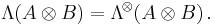 \mathrm{\Lambda}(A \otimes B) = \mathrm{\Lambda}^{\!\otimes}\! \left( {A \otimes B} \right).
