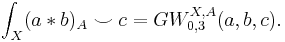 \int_X (a * b)_A \smile c = GW_{0, 3}^{X, A}(a, b, c).