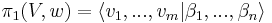 \pi_1(V,w) = \langle v_1,...,v_m | \beta_1,...,\beta_n\rangle