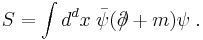  S = \int d^dx \; \bar\psi (\partial\!\!\!/ %2B m) \psi \;.