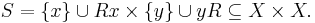 S=\{x\}\cup Rx \times \{y\}\cup yR \subseteq X \times X. 