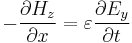 -\frac{\partial{H_z}}{\partial{x}} = \varepsilon\frac{\partial{E_y}}{\partial{t}}