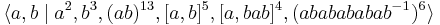 \langle a, b \mid a^2, b^3, (ab)^{13}, [a, b]^5, [a, bab]^4, (ababababab^{-1})^6 \rangle