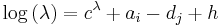 \log \left( \lambda  \right)=c^{\lambda }%2Ba_{i}-d_{j}%2Bh