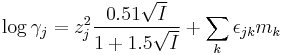 \log \gamma_j= z_j^2 \frac{0.51 \sqrt I}{1%2B1.5 \sqrt I}%2B\sum _k \epsilon_{jk} m_k