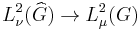   L^2_\nu(\widehat{G}) \rightarrow L^2_\mu(G) 