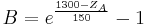 B = e^\frac{1300 - Z_A}{150} - 1 