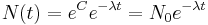 N(t) = e^C e^{-\lambda t} = N_0 e^{-\lambda t} \,