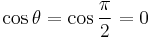 \cos \theta = \cos \frac{\pi}{2} = 0