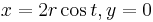 x = 2r\cos t, y = 0\,\!