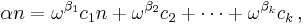 \alpha n = \omega^{\beta_1} c_1 n %2B \omega^{\beta_2} c_2 %2B \cdots %2B \omega^{\beta_k}c_k \,,