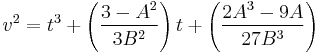 v^2 = t^3 %2B \left(\frac{3-A^2}{3B^2}\right)t %2B \left(\frac{2A^3-9A}{27B^3}\right)