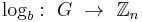 \log_b:\  G\ \rightarrow\ \mathbb{Z}_n