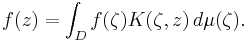 f(z) = \int_D f(\zeta)K(\zeta,z)\,d\mu(\zeta).