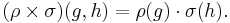 (\rho \times \sigma)(g,h) = \rho(g)\cdot \sigma(h).