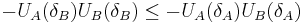 -U_{A}(\delta_{B})U_{B}(\delta_{B})\leq -U_{A}(\delta_{A})U_{B}(\delta_{A})