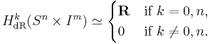 H_{\mathrm{dR}}^{k}(S^n \times I^m) \simeq \begin{cases} \mathbf{R} & \mbox{if } k = 0,n, \\ 0 & \mbox{if } k \ne 0,n. \end{cases}