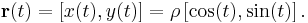 \mathbf{r}(t) = [x(t), y(t)] = \rho\, [\cos(t), \sin(t)]\, .