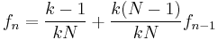 f_n = \frac{k-1}{kN} %2B \frac{k(N-1)}{kN}f_{n-1}