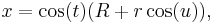 x = \cos(t)(R %2B r \cos(u)),