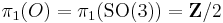 \pi_1(O) = \pi_1(\mbox{SO}(3)) = \mathbf Z/2