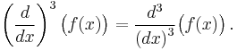 \left(\frac{d}{dx}\right)^3 \bigl(f(x)\bigr) =
\frac{d^3}{\left(dx\right)^3} \bigl(f(x)\bigr)\,.