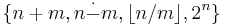 \{ n%2Bm, n \stackrel{.}{-} m, \lfloor n/m\rfloor, 2^{n} \}