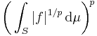 \biggl(\int_S|f|^{1/p}\,\mathrm{d}\mu\biggr)^{\!p}