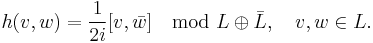 h(v,w) = \frac{1}{2i}[v,\bar{w}] \mod L\oplus\bar{L},\quad v,w\in L.