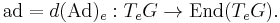 \textrm{ad} = d(\textrm{Ad})_e:T_eG\rightarrow \textrm{End} (T_eG).