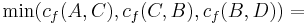 \min(c_f(A,C), c_f(C,B), c_f(B,D))=