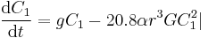 \frac{\mathrm{d} C_{1} }{\mathrm{d} t} = g C_1 - 20.8\alpha r^{3} G C_1^2|