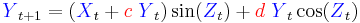 {\color{blue}Y}_{t%2B1} = ({\color{blue}X}_t %2B {\color{red}c}\ {\color{blue}Y}_t)  \sin({\color{blue}Z}_t) %2B {\color{red}d}\  {\color{blue}Y}_t \cos({\color{blue}Z}_t)