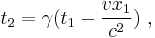 t_2 = \gamma (t_1 - \frac{v x_1}{c^{2}})\ ,