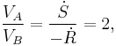  \frac{V_A}{V_B} = \frac{\dot{S}}{-\dot{R}} = 2,