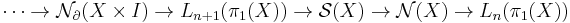 
\cdots \to \mathcal{N}_\partial (X \times I) \to L_{n%2B1} (\pi_1 (X)) \to \mathcal{S}(X) \to \mathcal{N} (X) \to L_n (\pi_1 (X))
